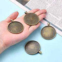 Tibetan Style Flat Round Alloy Big Pendant Cabochon Settings&nbsp;TIBEP-Q049-09AB-NR