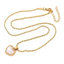 304 Stainless Steel Pave Shell Heart Pendant Rope Chain Necklaces for Women&nbsp;NJEW-Z070-02G