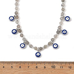 Alloy Enamel Blye Evil Eye Pendant Faceted Round Natural Labradorite Beaded 304 Stainless Steel Satellite Chain Double Layer Necklaces&nbsp;NJEW-JN06542