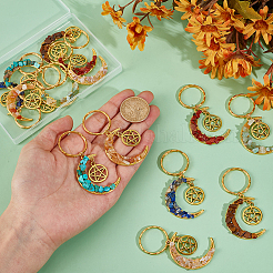 14Pcs 7 Styles Chakra Theme Moon & Star Alloy Gemstone Keychain&nbsp;KEYC-GO00011