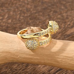 Brass Micro Pave Cubic Zirconia Open Cuff Rings for Women&nbsp;LS-RJEW-F171-02G