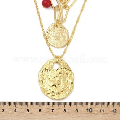 304 Stainless Steel & Synthetic Dyed Red Turquoise Round and ABS Imitation Pearl Oval Pendant 3 Layer Necklaces for Women&nbsp;NJEW-M100-01G