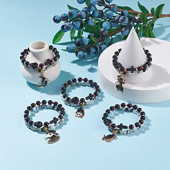 2Pcs 2 Style Halloween Alloy Enamel Charm Bracelets Set with Skull Cross&nbsp;BJEW-JB08006