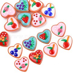 8Pcs 8 Colors Painted Glass Beads Enamel Beads Heart with Fruit&nbsp;LAMP-FS0001-51