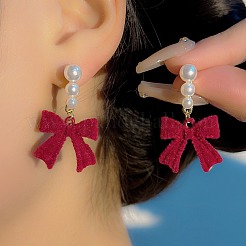 Bowknot Alloy Flocking Dangle Stud Earrings&nbsp;FS-WG1465F-02