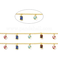 Colorful Glass Heart & Rectangle Charms Chains&nbsp;CHC-F844-09G