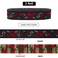 6.8M Flat Ethnic Style Polyester Jacquard Flower Ribbon&nbsp;LS-OCOR-WH0082-133A