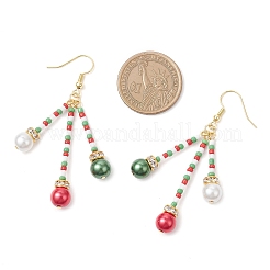 Christmas Glass Seed & Glass Pearl Round Dangle Earrings&nbsp;EJEW-TA00682