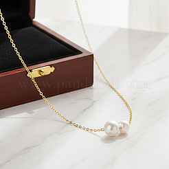 Imitation Double Pearl Pendant 304 Stainless Steel Cable Chain Necklaces for Women Comfortable Fit Casual Wear&nbsp;JR2668