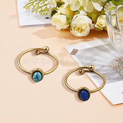 2Pcs 2 Colors Stainless Steel with Synthesis Gemstone Adjustable Cuff Rings&nbsp;RJEW-GO0001-27B