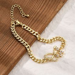 Brass Micro Pave Clear Cubic Zirconia Link Bracelets&nbsp;LS-BJEW-Z082-03G-01