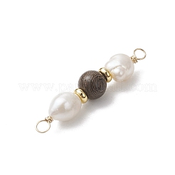 Natural Cultured Freshwater Pearl Two Sides Polished & Wenge Wood Dyed Round Beaded Connector Charms&nbsp;PALLOY-JF05117