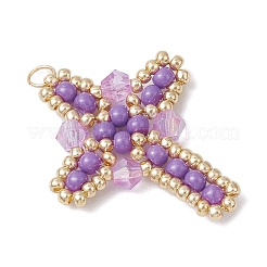 Glass Seed Beaded Cross Pendants&nbsp;PALLOY-MZ00826-03