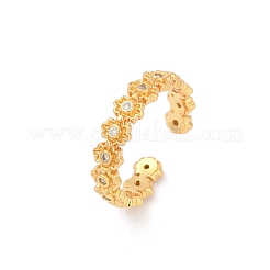 Brass Micro Pave Cubic Zirconia Flower Adjustable Cuff Rings for Women&nbsp;RJEW-B125-02G