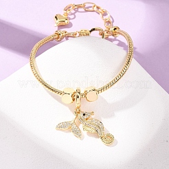Sea Horse Brass Micro Pave Clear Cubic Zirconia Charm Bracelets&nbsp;BJEW-H640-05B-G