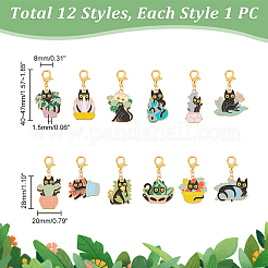 Potted Plant with Cat Pendant Stitch Markers&nbsp;HJEW-AB00322