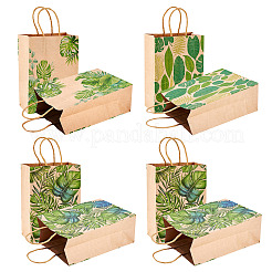 6Pcs 3 Styles Rectangle Paper Leaf Printed Bags with Handles&nbsp;CARB-TA0001-10