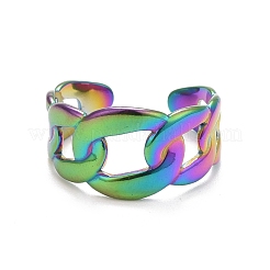 Ion Plating(IP) Rainbow Color 304 Stainless Steel Curb Chain Shape Cuff Ring for Women&nbsp;RJEW-C025-31M