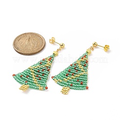 Glass Seed Braided Christmas Tree Dangle Stud Earrings&nbsp;EJEW-MZ00027