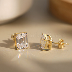 925 Sterling Silver Micro Pave Clear Cubic Zirconia Stud Earrings&nbsp;EJEW-G443-08G