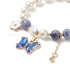 Round Natural Blue Spot Jasper & Shell Pearl Beaded Stretch Bracelet&nbsp;BJEW-TA00191-01