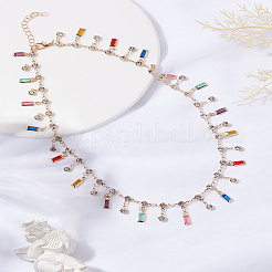 1Pc Alloy Colorful Rhinestone and Cubic Zriconia Rectangle Tassel Necklaces for Women&nbsp;NJEW-LP0002-99G