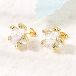 Brass Micro Pave Cubic Zirconia Enamel Stud Earrings&nbsp;CU-CBABA66-12A-G