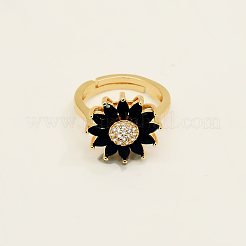 Adjustable Brass Micro Pave Cubic Zirconia Cuff Open Rings for Women&nbsp;YI2958-1