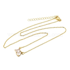 Brass Pave Cubic Zirconia Rectangle & Teardrop Pendant Cable Chain Necklaces&nbsp;KK-CBAB173-05G-12