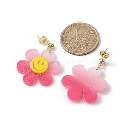 Sunflower with Smiling Acrylic Dangle Stud Earrings&nbsp;EJEW-JE05608