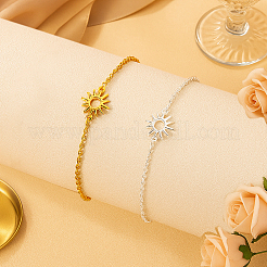 2pcs 2 Colors Stainless Steel Sun Link Chain Anklets&nbsp;AJEW-GO0002-48