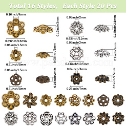 320Pcs 16 Styles Tibetan Style Bead Caps&nbsp;TIBE-SC0002-16