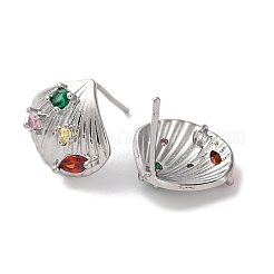 Ion Plating(IP) Brass Micro Pave Cubic Zirconia Stud Earrings for Women&nbsp;EJEW-U031-01P