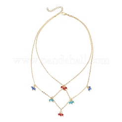 Colorful Imitated Austrian Crystal Bicone Glass Beaded Tassel Brass Cable Chain Double Layer Necklaces&nbsp;NJEW-JN05304