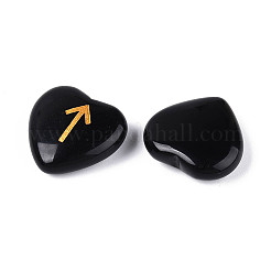 25Pcs Natural Obsidian Heart Rune Stones with Elder Futhark Alphabet Engraved&nbsp;G-T144-02G
