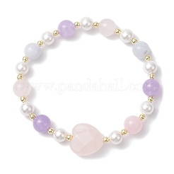 Heart Natural Aquamarine & Rose Quartz & Amethyst Beads Stretch Bracelets for Women&nbsp;BJEW-JB11759