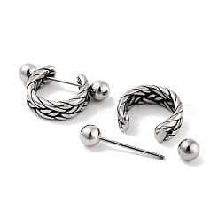 Braided 316 Surgical Stainless Steel Shield Barbell Hoop Earrings&nbsp;EJEW-Z050-58D-AS