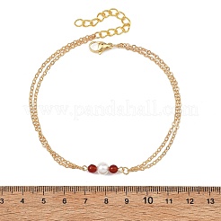 White Round Shell Pearl & Natural Carnelian Beads Anklets&nbsp;AJEW-AN00835-02