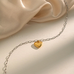 Duo Tone 304 Stainless Steel Heart Pendant Paperclip Chain Necklaces for Women&nbsp;HT9528