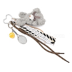 Polyester Rope & Alloy Tennis Racket & Plush Rabbit Pendant Decorations&nbsp;HJEW-JM04385-03
