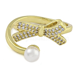 Brass Micro Pave Clear Cubic Zirconia Open Cuff Rings&nbsp;RJEW-Z046-07G-02