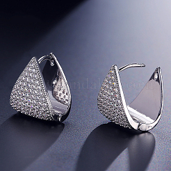 Brass Micro Pave Clear Cubic Zirconia Triangle Hoop Earrings&nbsp;FS-WG8FAD7-01