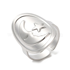 Non-Tarnish 304 Stainless Steel Moon with Star Open Cuff Ring for Women&nbsp;RJEW-M149-29P