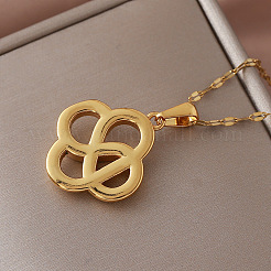 Vintage 304 Stainless Steel Crystal Rhinestone Chinese Knot Pendant Necklaces for Women&nbsp;FG6266
