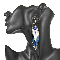 Star Glass Seed Beaded Dangle Tassel Earrings&nbsp;EJEW-MZ00777