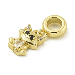Rack Plating Brass Pave Clear & Black Cubic Zirconia Fox European Dangle Charms&nbsp;KK-Z067-55G