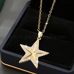 Brass Micro Pave Clear Cubic Zirconia Star Pendant Necklaces for Women&nbsp;FS-WG16544-01