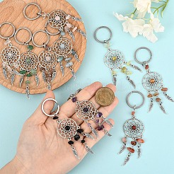 10Pcs Alloy Natural & Synthetic Mixed Stone Feather Keychains&nbsp;KEYC-YW00208