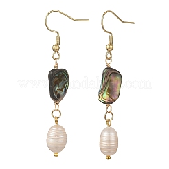Natural Paua Shell & Natural Pearl Dangle Earrings&nbsp;EJEW-JE07333
