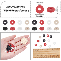 4 Colors Flat Round Handmade Polymer Clay Beads&nbsp;CLAY-AR0001-26